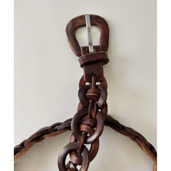 Vintage Handmade Leather women\'s braided belt brown hand crafted size 28-30 XS main image 5